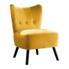 Accent Chair Yellow Velvet Covering Button-Tufted Back Brown Finish Wood Legs