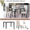 Faux Marble 5-Piece Dining Set Table with 4 Thicken Cushion, White/Beige+Black