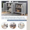 Large Storage Space Sideboard with Artificial Rattan Door and Metal Handles for Living Room and Entryway (Gray)