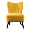 Accent Chair Yellow Velvet Covering Button-Tufted Back Brown Finish Wood Legs