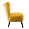 Accent Chair Yellow Velvet Covering Button-Tufted Back Brown Finish Wood Legs