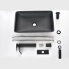 Matte Shell Glass Rectangular Vessel Bathroom Sink in Black with Faucet and Pop-Up Drain in Matte Black