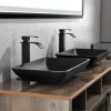 Matte Shell Glass Rectangular Vessel Bathroom Sink in Black with Faucet and Pop-Up Drain in Matte Black