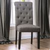 Classic Antique Black / Gray Set of 2 Side Chairs Button Tufted Linen