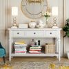 Classic Retro Style Console Table with Three Top Drawers and Open Style Bottom Shelf (Antique White)