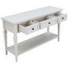 Classic Retro Style Console Table with Three Top Drawers and Open Style Bottom Shelf (Antique White)