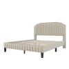 Modern Linen Curved Upholstered Platform Bed ; Solid Wood Frame ; Nailhead Trim; Cream (Queen)