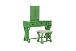 Unique Modern Bedroom Vanity Set w Stool Foldable Mirror Drawers Apple Green Color MDF Veneer 1pc Vanity Furniture