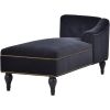 Button Tufted Velvet Chaise Lounge with Nailhead Trim, Solid Wood Legs