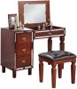 Traditional Formal Cherry Color Vanity Set w Stool Storage Drawers 1pc Bedroom Furniture Set Tufted Seat Stool