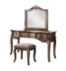 Contemporary Antique Oak Color Vanity Set w Stool Retro Style Drawers