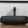 Matte Shell Glass Rectangular Vessel Bathroom Sink in Black with Faucet and Pop-Up Drain in Matte Black