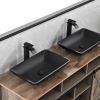 Matte Shell Glass Rectangular Vessel Bathroom Sink in Black with Faucet and Pop-Up Drain in Matte Black