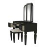 Classic Black Color Vanity Set w Stool 3- Storage Drawers