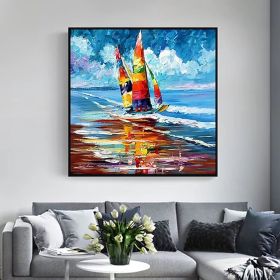 Abstract Oil Painting Boats Oil Canvas Painting Sea Landscape 100% handmade Wall Art Picture (size: 60x60cm)