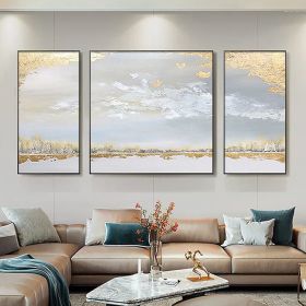 Hand Painted Abstract Gold Foil Art Wall Picture Handmade Golden Sky Landscape Canvas Oil Painting For Living Room Home Decor Living Room hallway bedr (size: 45X90cmX2P+90X90cm)