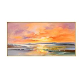 100% Hand Painted Abstract Setting Sun Oil Painting On Canvas Wall Art Frameless Picture Decoration For Living Room Home Decor Gift (size: 60X120cm)