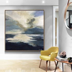 100% Hand Painted Blue Ocean Oil Painting Large Seascape Canvas Modern Art with No frame As A Gift for Living Home Decoration (size: 70x70cm)