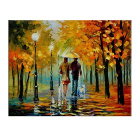 Landscape oil painting rain light street scenery lovers art canvas painting living room corridor office home decoration mural (size: 50X70cm)