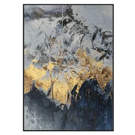 Best Art  Blue Gray Yellow Abstract Gold Foil Oil Painting Canvas Handmade Painting Home Decor Oil Painting Artwork No Frame (size: 50X70cm)