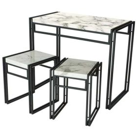 Small Dining Table Set With Two Stools (Color: marble)