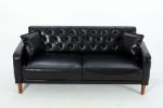 Comfortable Leather PU Sofa Bed Sturdy Durable Ivory Brown Black Loveseat for Living Room with 2 Pillows