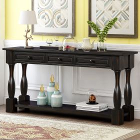 Console Table 64" Long Extra-thick Sofa Table with Drawers and Shelf for Entryway, Hallway, Living Room (Color: BLACK)