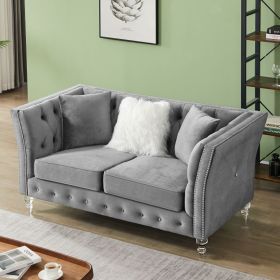 Loveseat Tufted Sofa for Living Room (Color: Gray)