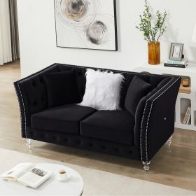 Loveseat Tufted Sofa for Living Room (Color: BLACK)