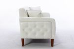 Comfortable Leather PU Sofa Bed Sturdy Durable Ivory Brown Black Loveseat for Living Room with 2 Pillows