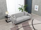 New Design Muitifunction Furniture Linen Sofa 2 Pillows Living Room Gray Loveseat with Button Tufting Easy to Clean